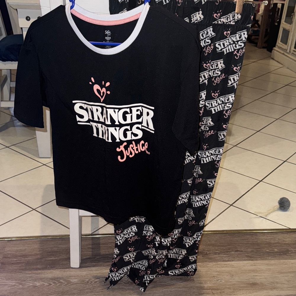 Justice Black and Pink Stranger Things Pajama Set